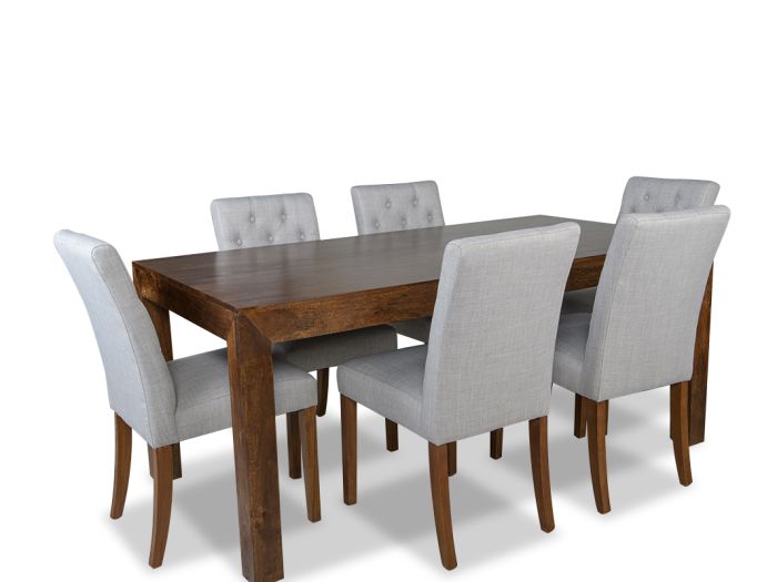 Dakota 180cm Dining Table & 6 Milan Button Fabric Chairs