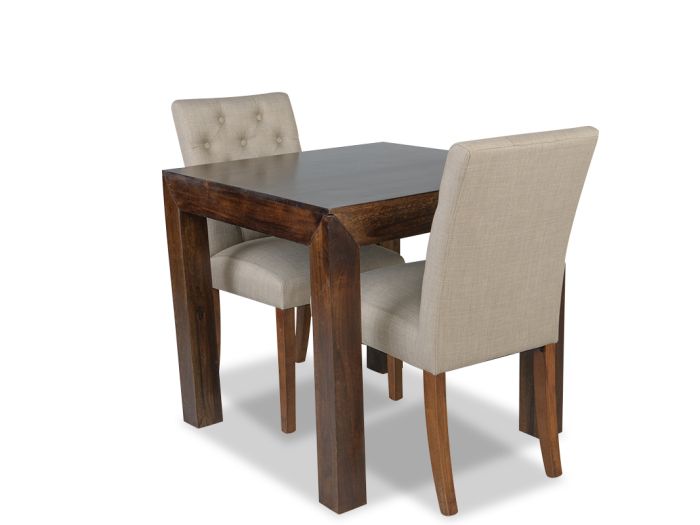 80cm Mango Wood Dining Table & 2 Milan Button Fabric Chair
