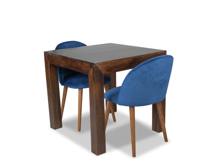 80cm Mango Wood Dining Table & 2 Zena Velvet Chair