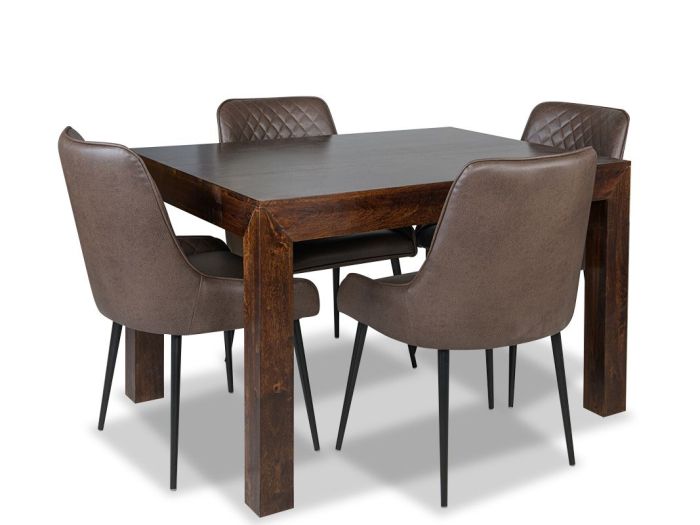 Mango Wood 120cm Dining Table & 4 Henley Faux Leather Chairs