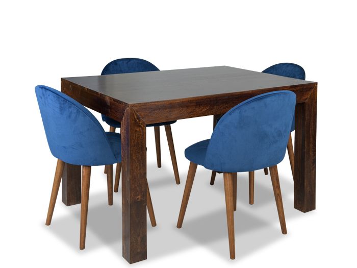 Mango Wood 120cm Dining Table & 4 Zena Velvet Chairs