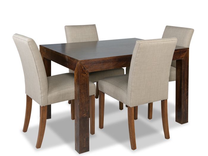Mango Wood 120cm Dining Table & 4 Milan Fabric Chairs (3 Colours) - In Stock 