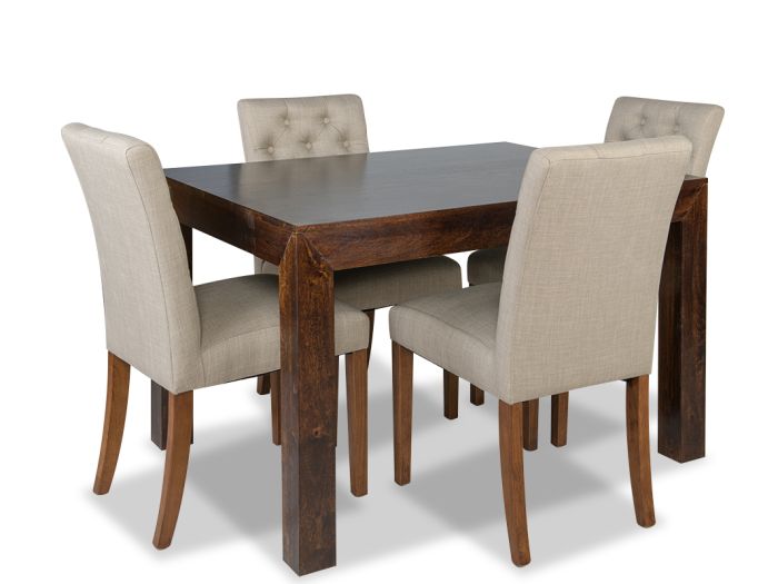 Mango Wood 120cm Dining Table & 4 Milan Button Fabric Chair