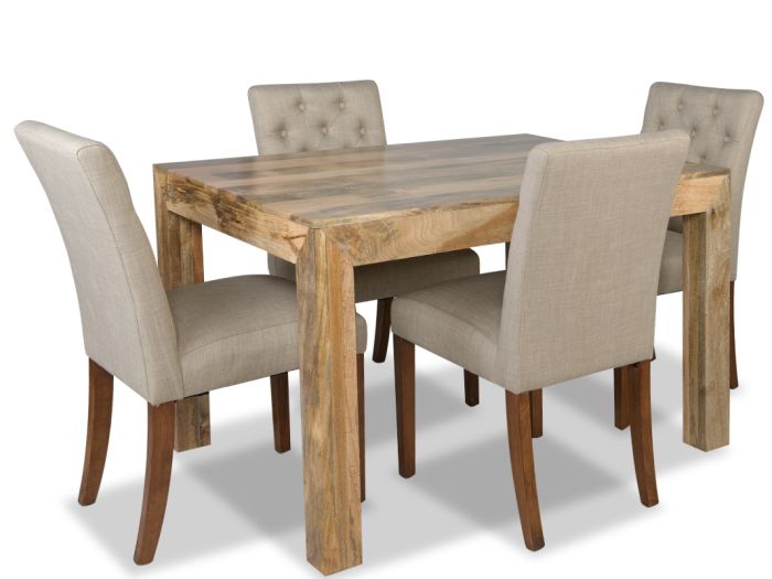 Light Dakota 120cm Dining Table & 4 Milan Button Fabric Chairs