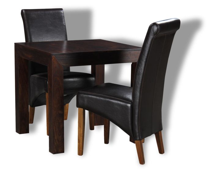Mango Wood 80cm Dining Table and 2 Leather Dining Chairs