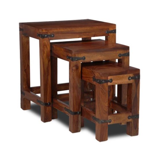 Jali Sheesham - Nest of Tables - In Stock-Honey