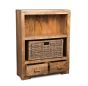 Light Mango Wood Small Bookcase with Rattan Wicker Basket