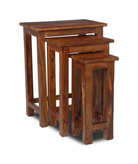 Jali Sheesham Tall Nest of Tables - Honey