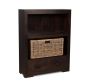 Mango Wood Small Bookcase with Rattan Wicker Basket