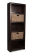 Mango Wood Bookcase with Rattan Wicker Baskets