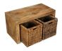 Light Mango Wood Small Open Coffee Table with Rattan Baskets
