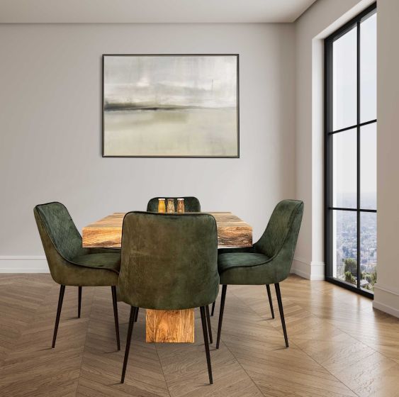 Light Dakota 120cm Cube Dining Table & 4 Henley Velvet Dining Chairs (6 Colours) - In Stock