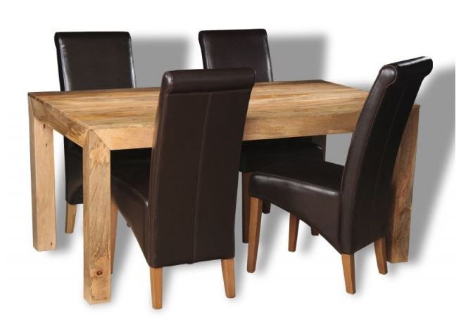 Light Mango Wood 160cm Dining Table & 4 Rollback Chairs