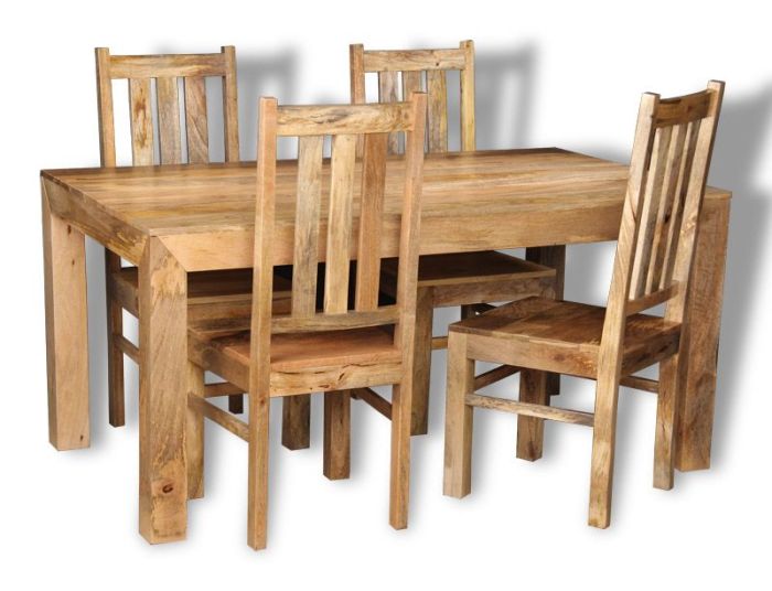 Light Mango Wood 160cm Dining Table and 4 Wooden Dining Chairs