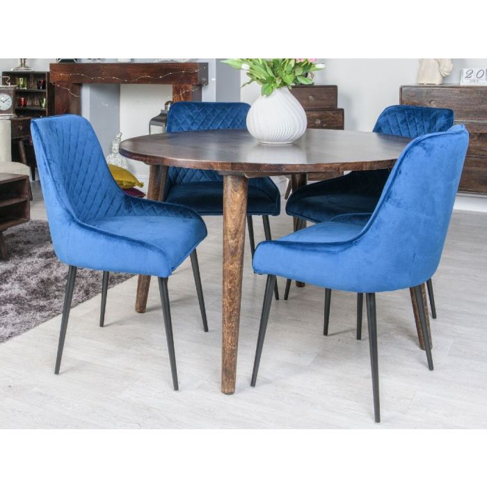 Vintage Mango 100cm Round Dining Table Due 30th April 4 Henley Velvet Chair 7 Colours In Stock