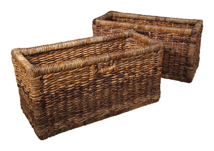 Set of 2 Bookcase Rattan Baskets