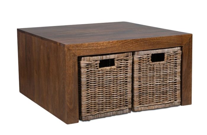 Dakota Coffee Table with 4 Rattan Baskets