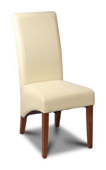 Cream Leather Rollback Dining Chair