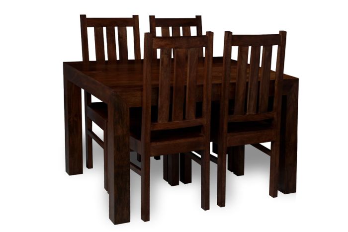 Small Mango Wood 120cm Dining Table & 4 Wood Dining Chairs