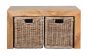 Light Small Open Mango Wood Coffee Table and Rattan Baskets