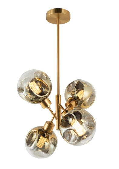 Brass and Gold Glass 4 Shade Ceiling Pendant