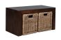 Small Open Mango Wood Coffee Table with Rattan Wicker Baskets