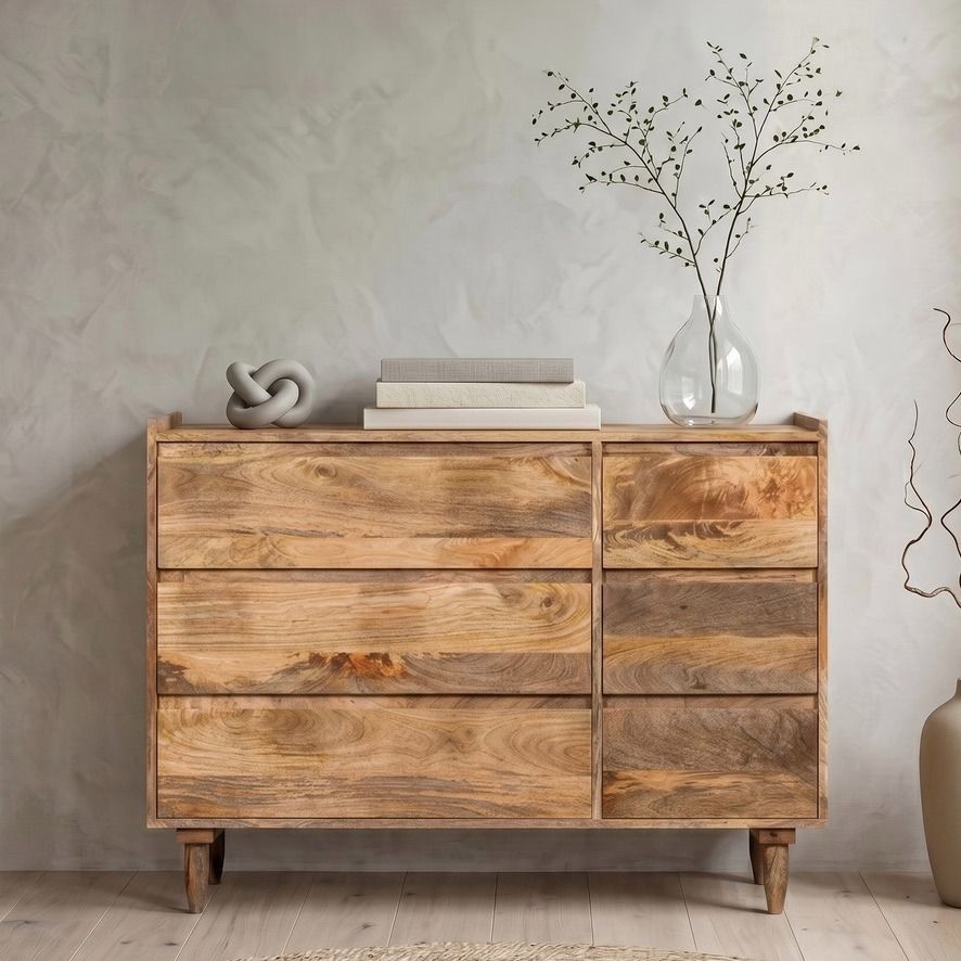 Scandi Large Sideboard | 100% Solid Mango Wood | 6 Drawers