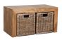 Light Small Open Mango Wood Coffee Table and Rattan Baskets