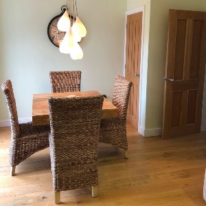 Light Dakota Dining Table and 4 Rattan Chairs